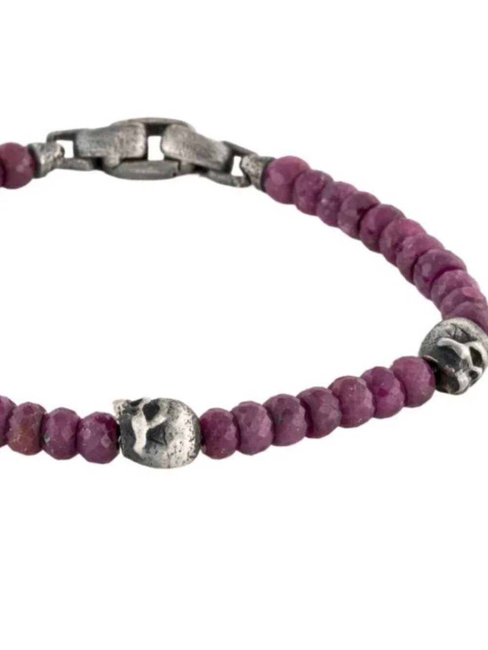 DAVID YURMAN STERLING SILVER 925 RUBY MEMENTO MORI BEAD BRACELET